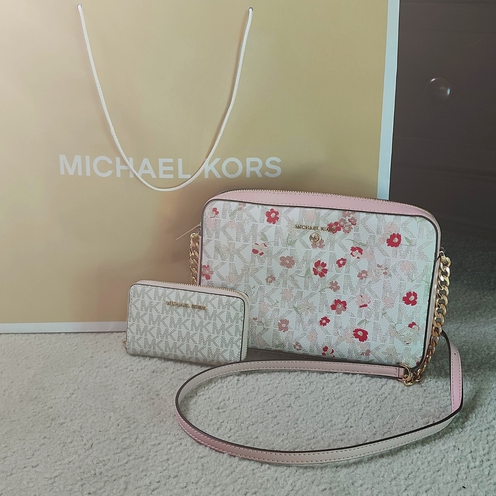 Michael Kors Floral Crossbody and Wallet Bundle